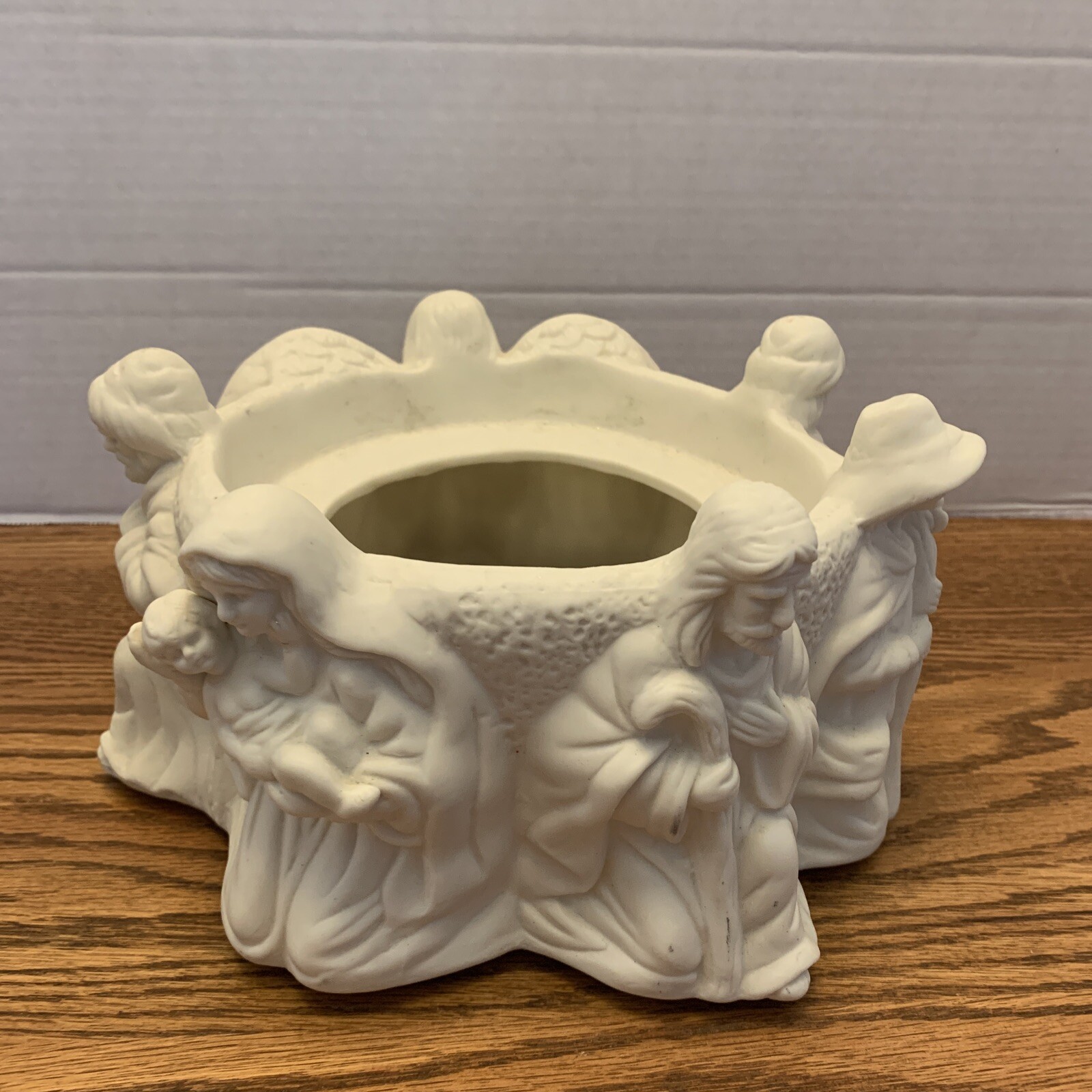 VTG Traditions Nativity Porcelain Bisque Candle Holder/ Planter