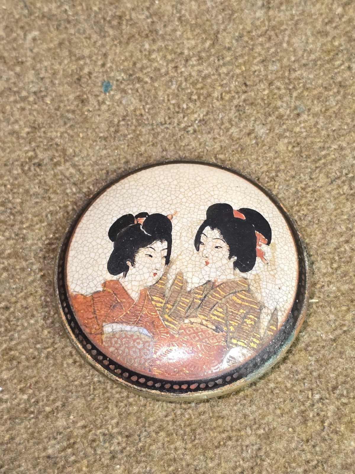 Antique Meiji to Taisho Period Satsuma Geisha Brooch