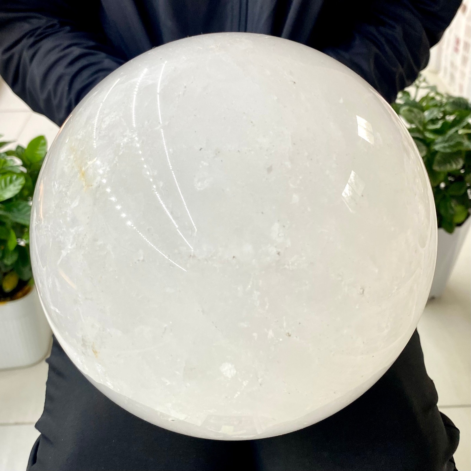 17.39LB Large Natural White Crystal Clear Quartz Crystal Sphere Ball Healing
