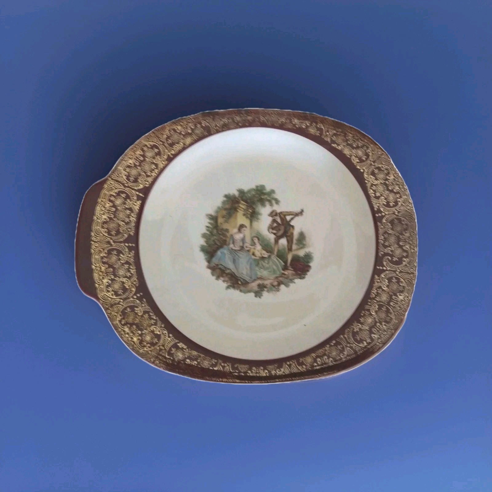 Vintage SEBRING SERENADE Burgundy 22k Platter Cabinet Decorative Plate Dish  