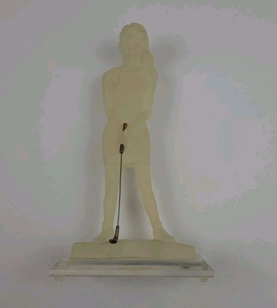 Vintage Monique Sculptures Lucite Golf Lady Large Figure Rare 70s Sports USA 