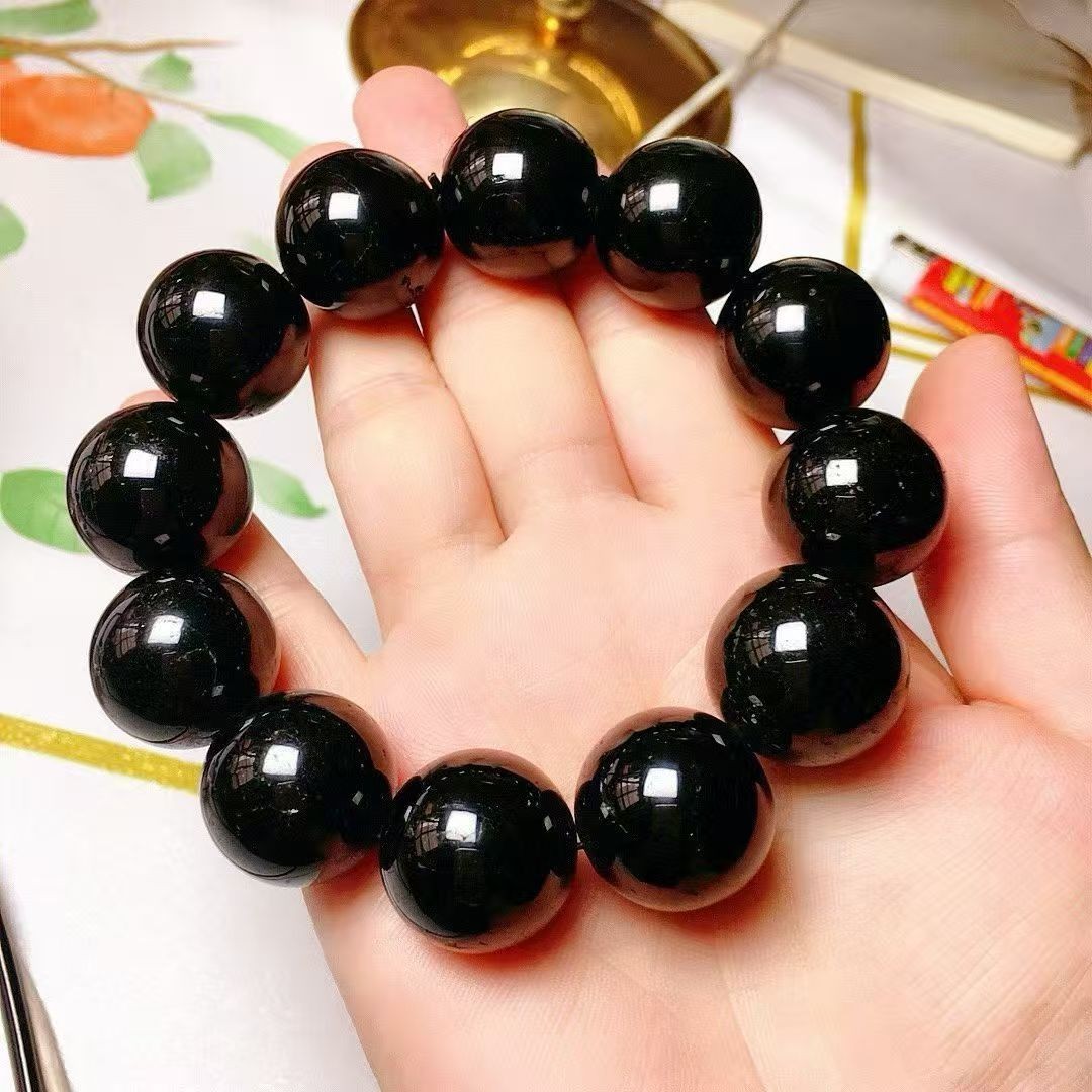 Natural   Black Tourmaline Quartz  Beads Stretch   Bracelet AAAAAA