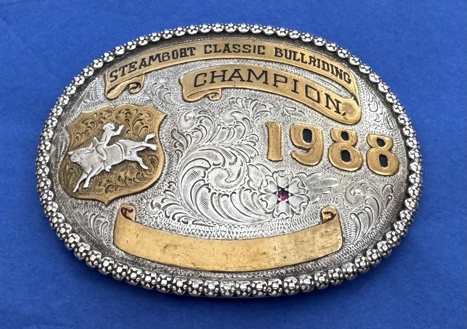 VTG 1988 Steamboat Classic BULLRIDING Champion YAZZIE Rodeo Trophy Belt Buckle