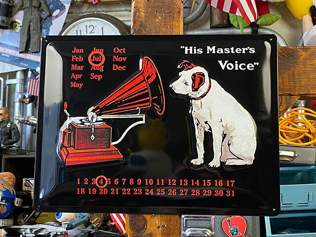 HMV Nipper RCA Victor dog 3D Metal Sign Perpetual Calendar Tinplate Width 15.5”