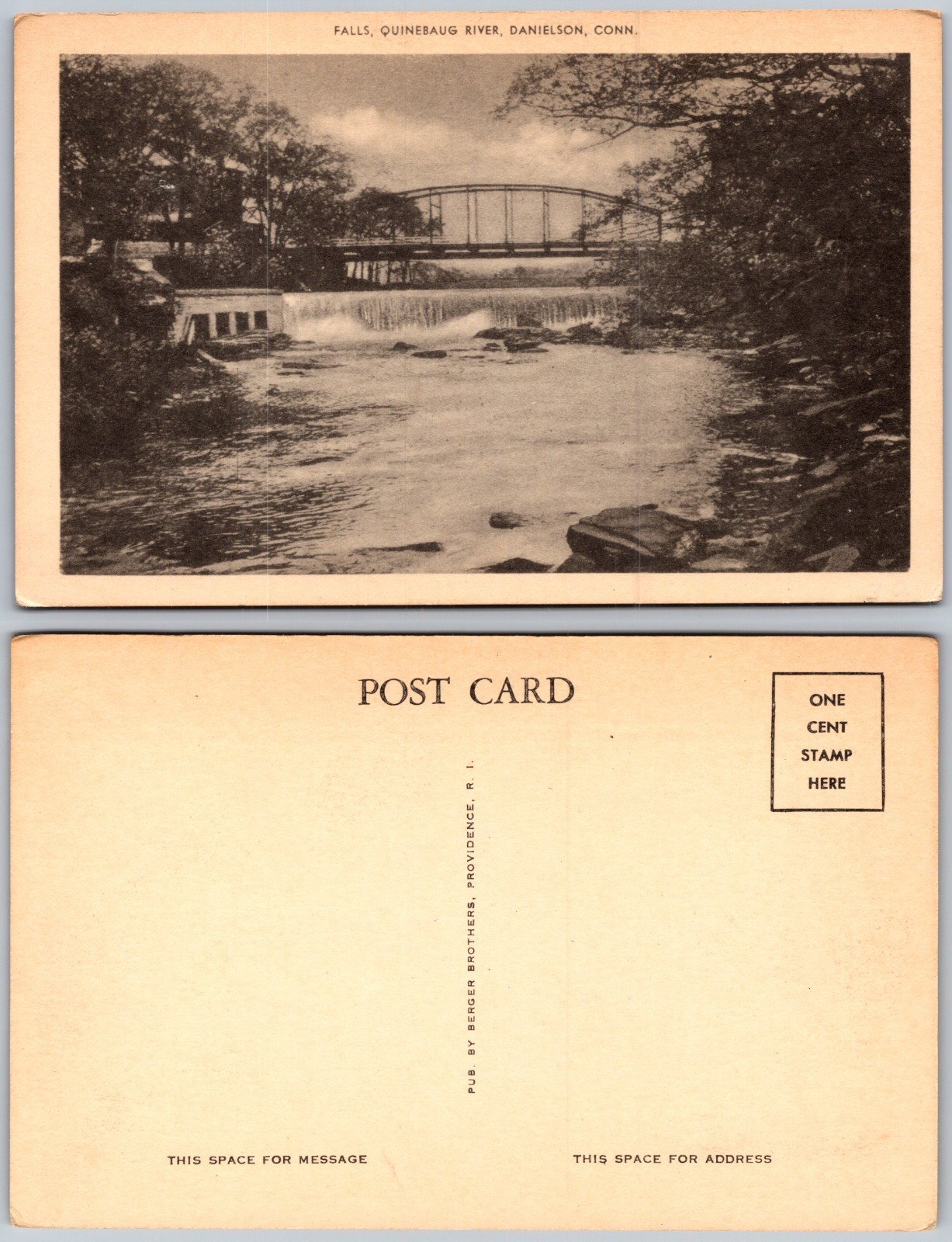 Quinebaug River Falls Bridge Danielson CT Postcard