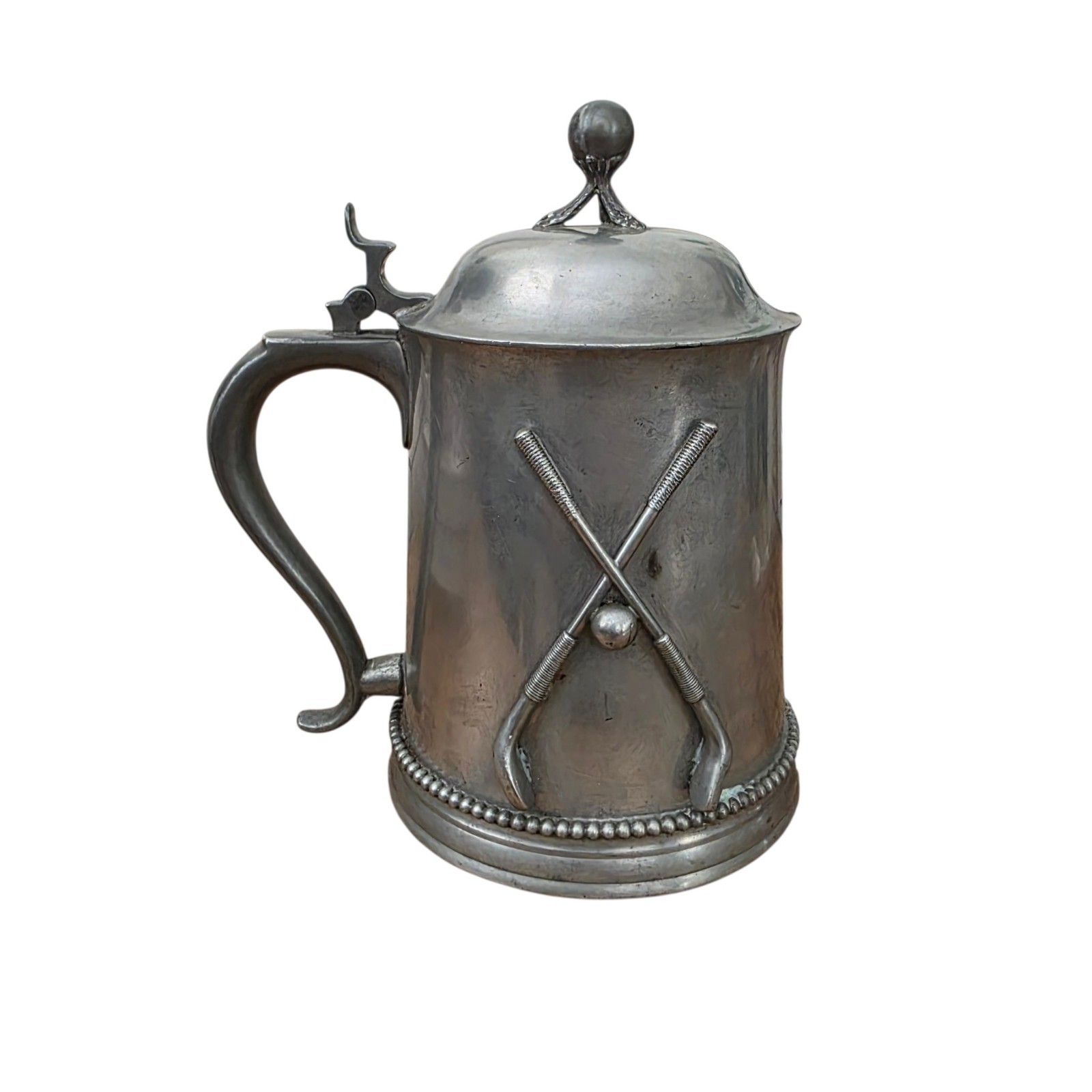 Antique 1900 Manning Bowman & Co Pewter Beer Stein Tankard Golf Trophy  LW