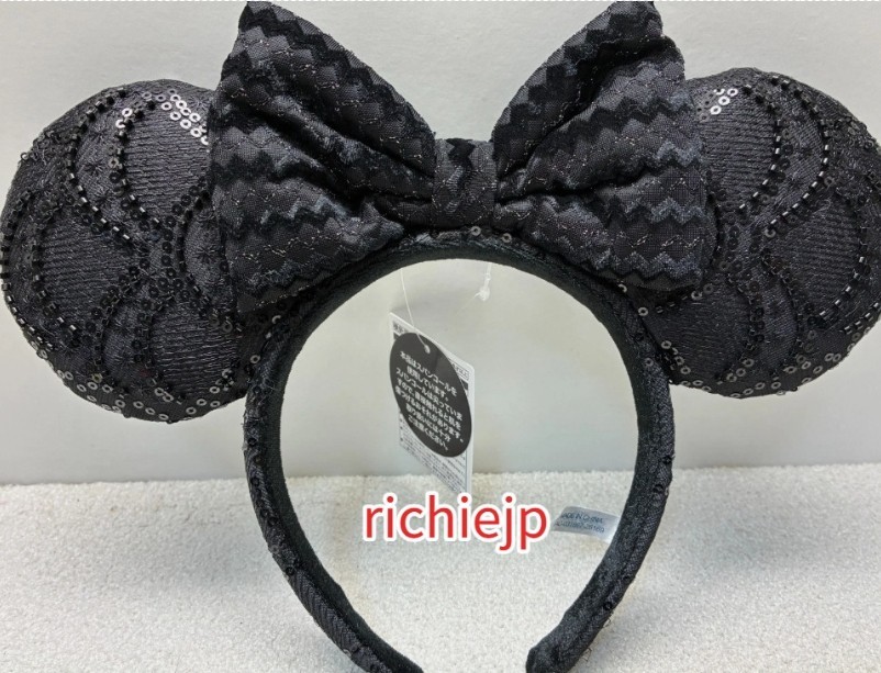 Gothic Black Tokyo Disney Minnie Ears Headband Lace Sequin Halloween Black