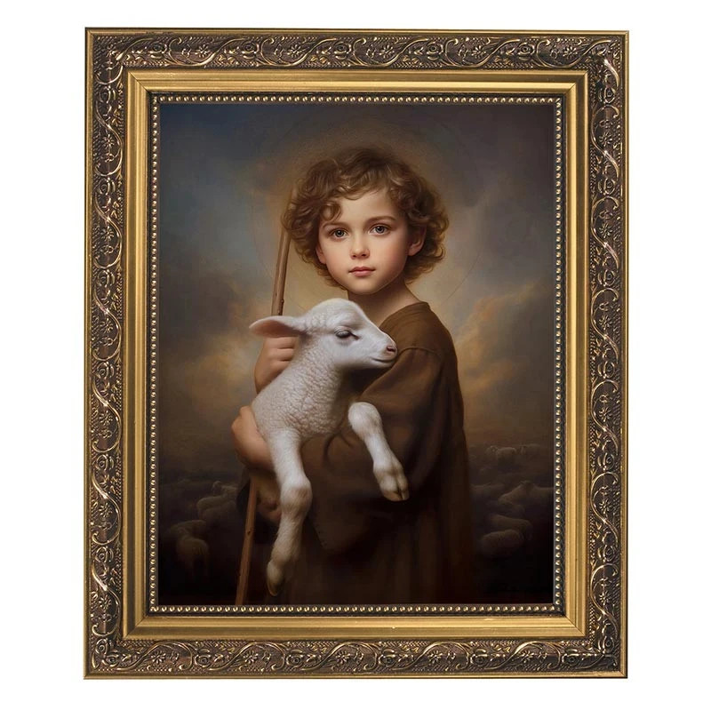 The Little Shepherd Framed Print, Under Glass W/ Gold Finish Frame, 12.5\