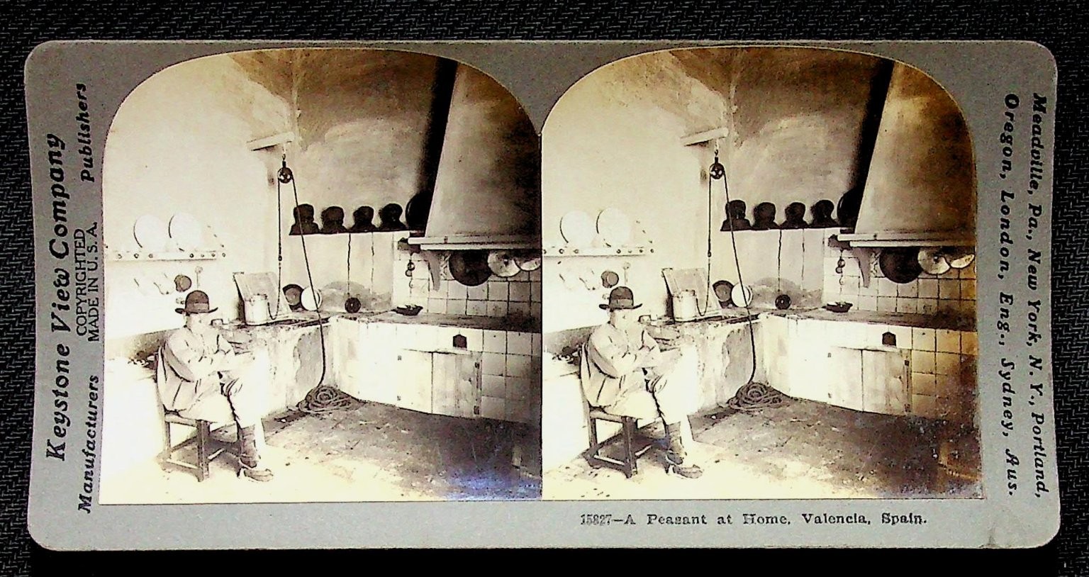 Spanish Peasant Home Stereoview Keystone View Co. 1908 Valencia Spain Kitchen