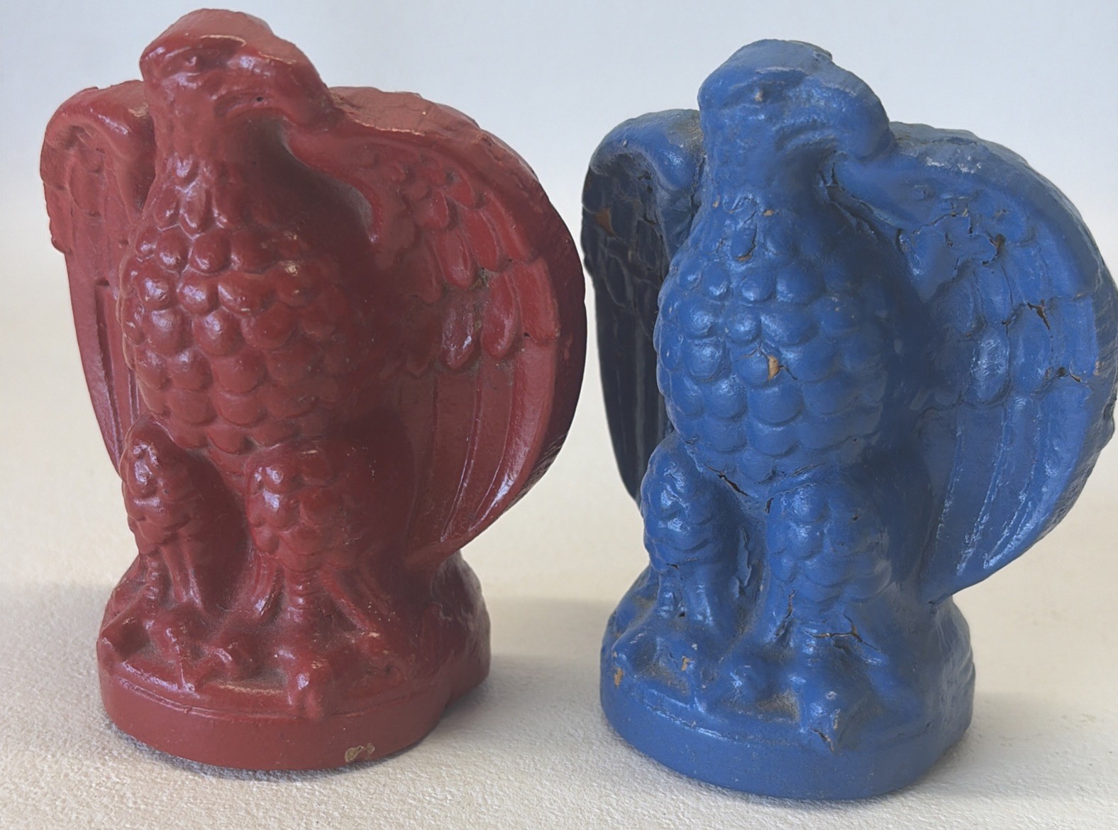 Vintage Lot of 2 Plastic Patriotic Eagle Banks Red Blue WWII War Savings Bonds
