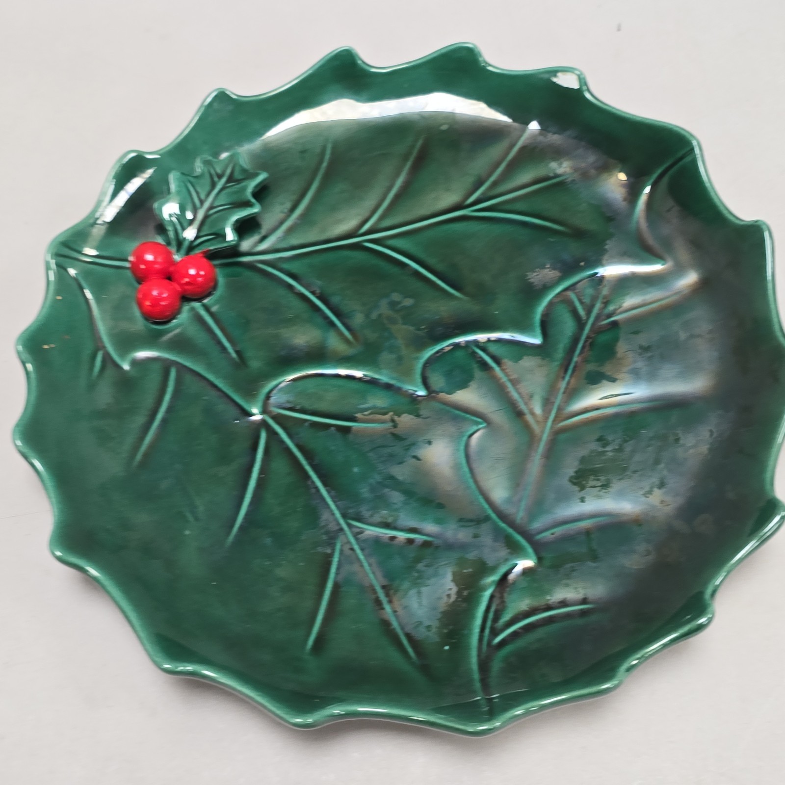 Vintage Lefton Christmas Holly Berry Green Serving 9.5\