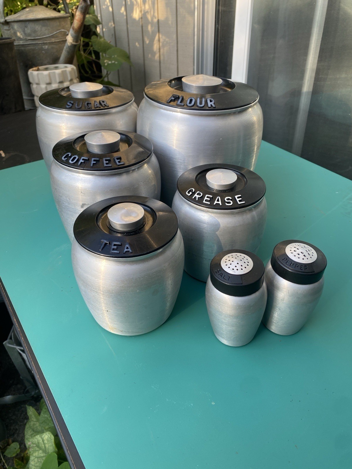 Vintage MCM Kromex Aluminum 7 Piece Canister Set Mid Century Modern Vintage MCM Kromex Aluminum 7 Piece Canister Set Mid Century Modern