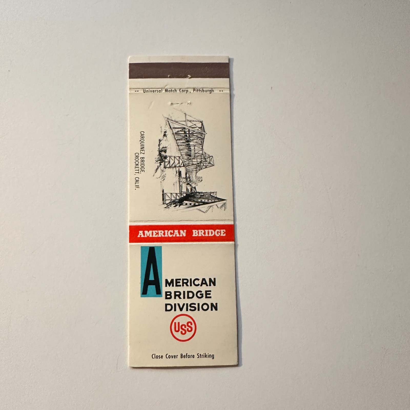 American Bridge Carquinez Bridge Crockett CA Vintage Matchbook Cover 5MB126-5