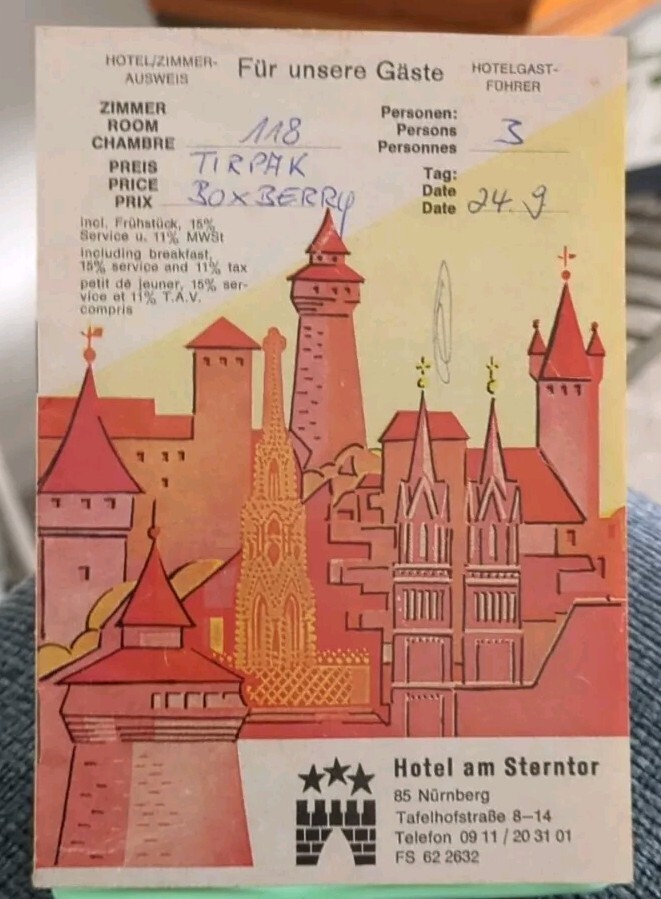 Hotel am Sterntor - Registration - Nuremberg Germany - Tour Tag Booklet Map Hotel am Sterntor - Registration - Nuremberg Germany - Tour Tag Booklet Map