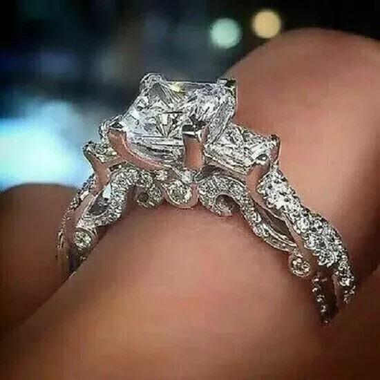 2Ct Princess Cut Lab Created Diamond Engagement Ring 14K White Gold Plated