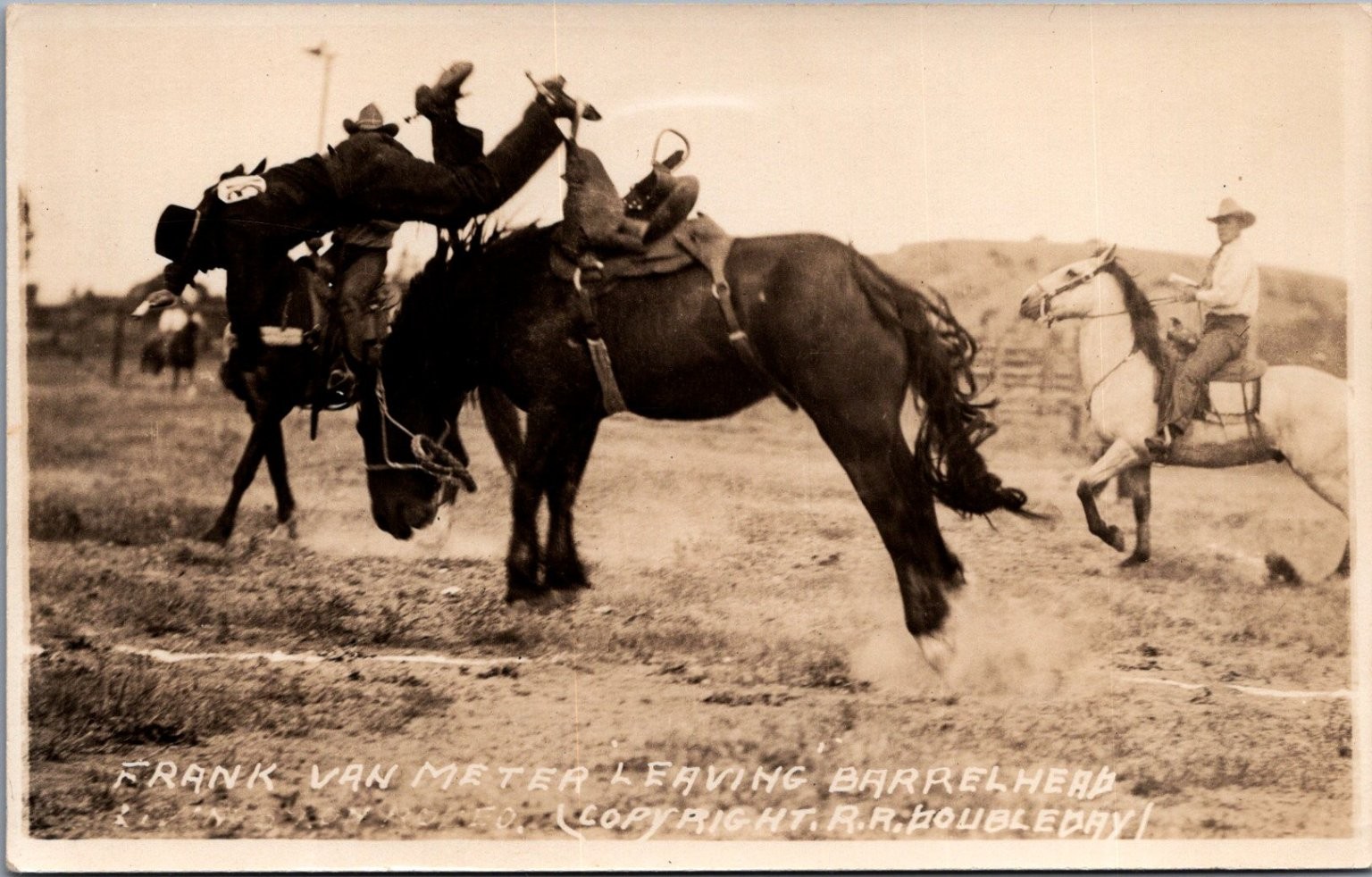 Frank Van Meter & Barrelhead RPPC Rodeo Bucking Horse R.R. Doubleday Frank Van Meter & Barrelhead RPPC Rodeo Bucking Horse R.R. Doubleday