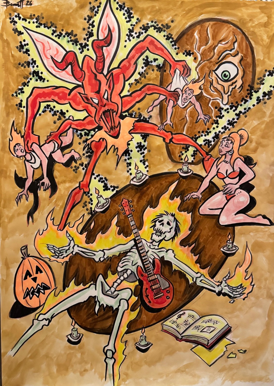HOT GUITARIST    W8.   MIKE BENNETT'S  ORIGINAL  ART   (2026) 10/11/2026. W8