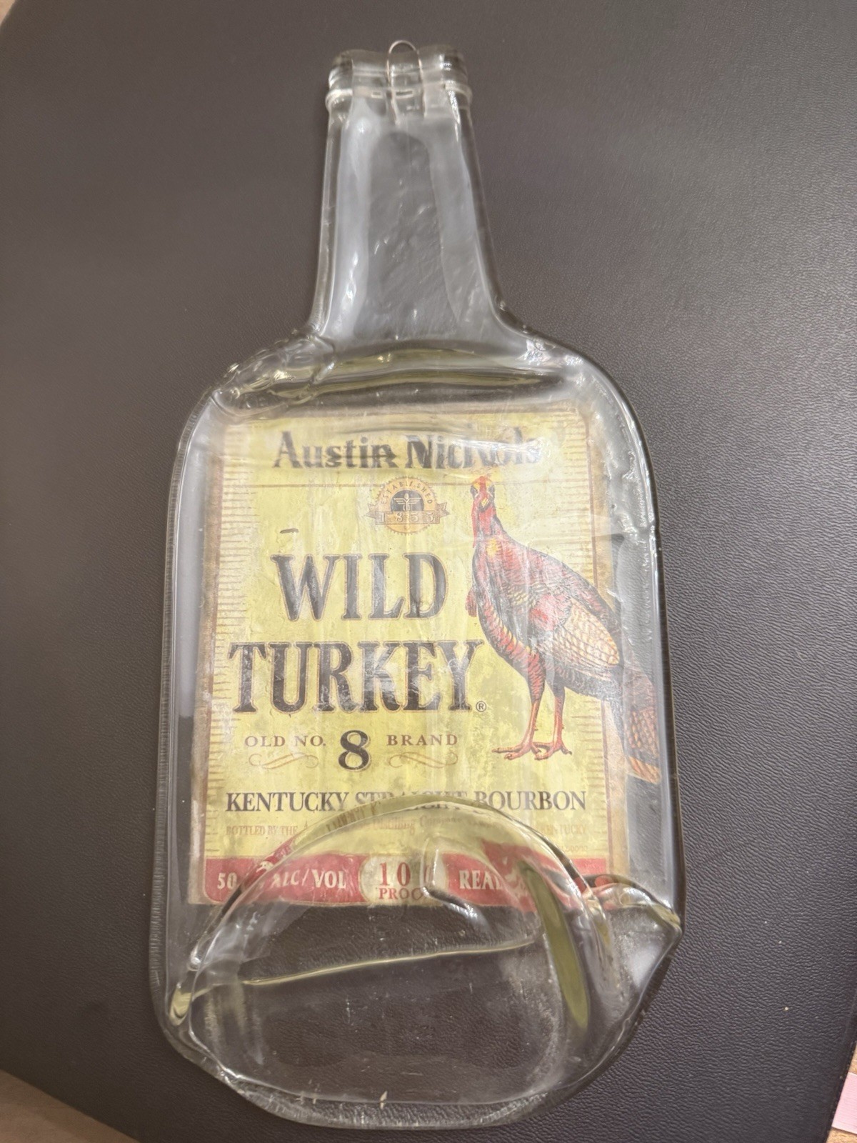 Vintage Wild Turkey Melted Bottle Tray/Spoon Rest. Austin Nichols Slumped Glass.