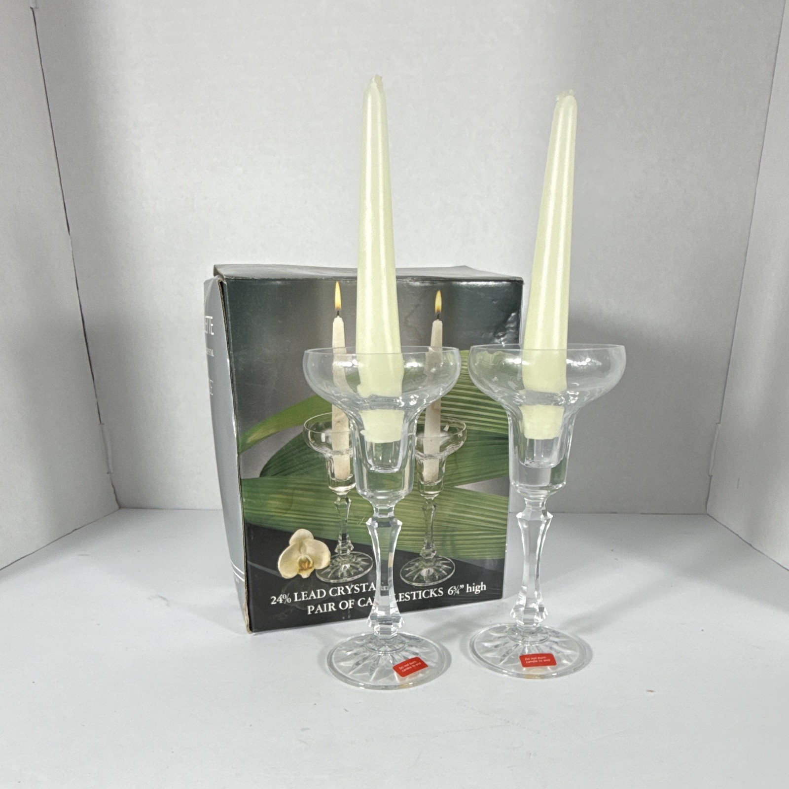 Towle Silhouette 24% Lead Crystal Candlesticks Pair 6.75