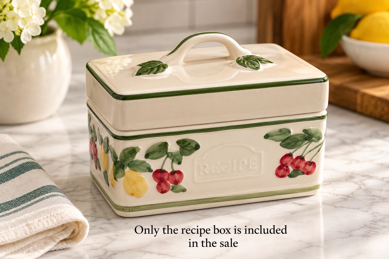 Vintage Portugal Ceramics Fruit Berries Lidded Recipe Box Portugal Made