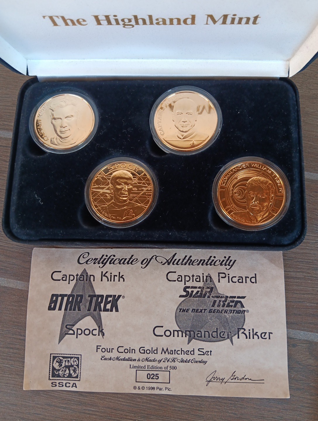 1998 Star Trek 4-Coin Gold Overlay Set SSCA/Paramount Somalia $20 COA 25 of 500 1998 Star Trek 4-Coin Gold Overlay Set SSCA/Paramount Somalia $20 COA 25 of 500
