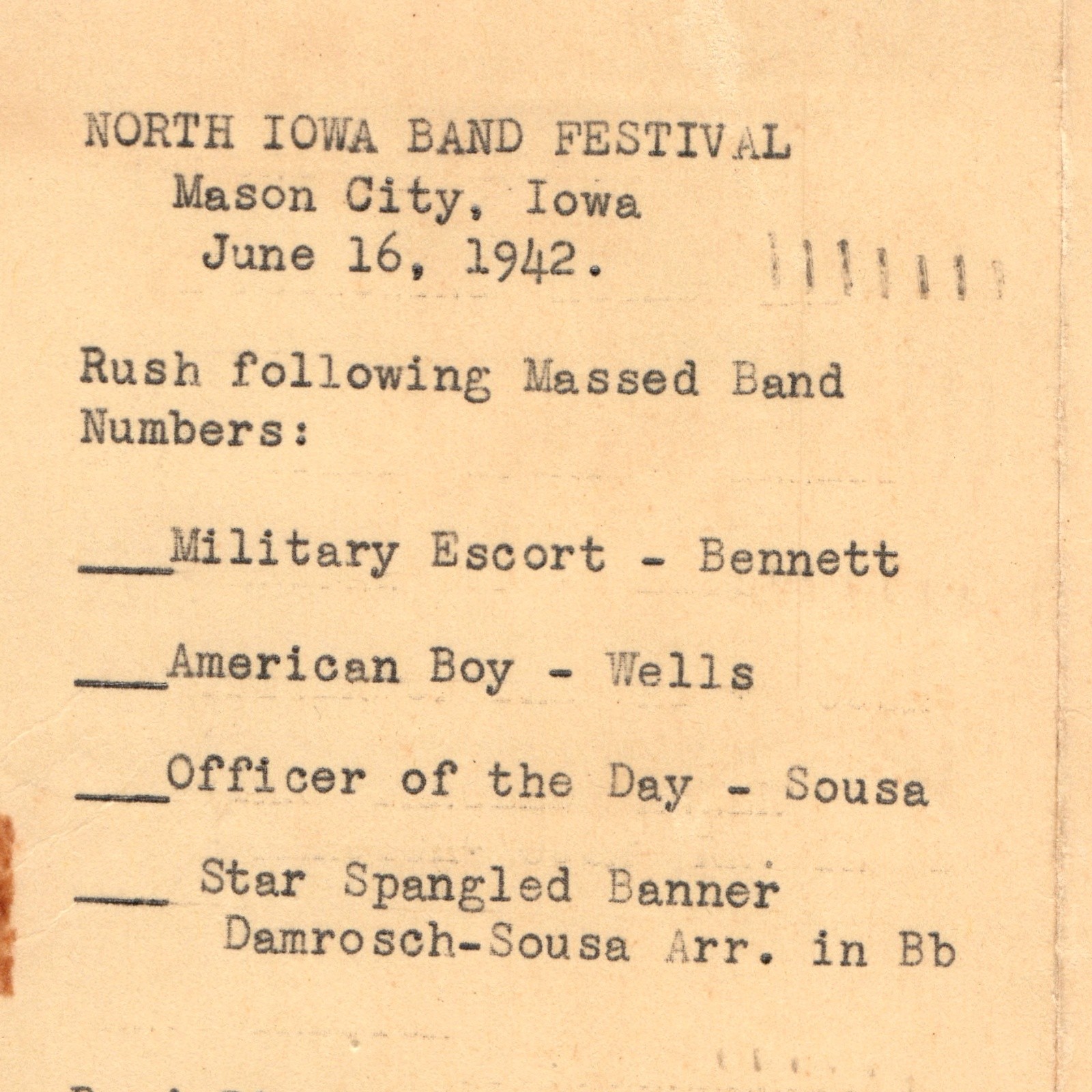 1942 Mason City IA Postcard North Iowa Band Festival Les Reed Music Reply Postal