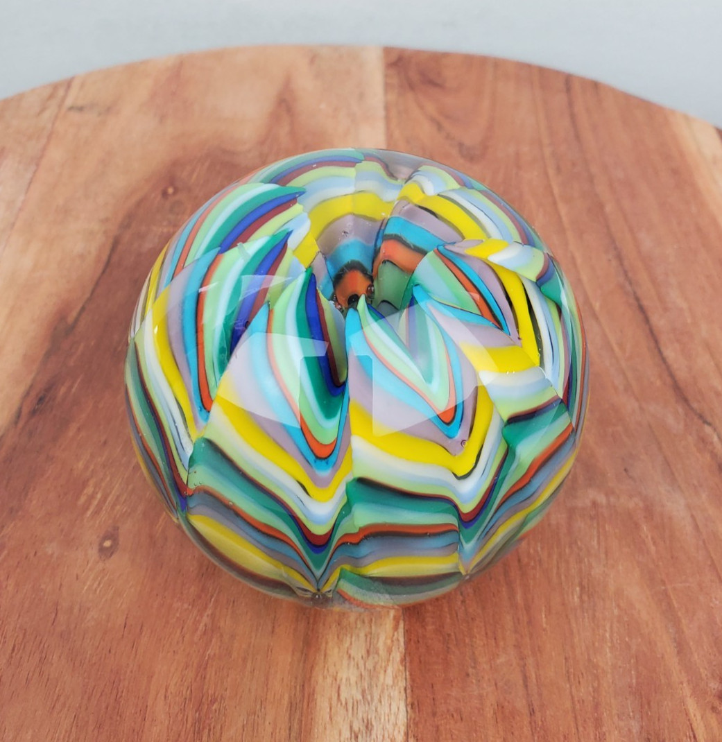 Blown Glass Art Multicolor Paperweight Orb by Artist J. Hamon-Miller 2003