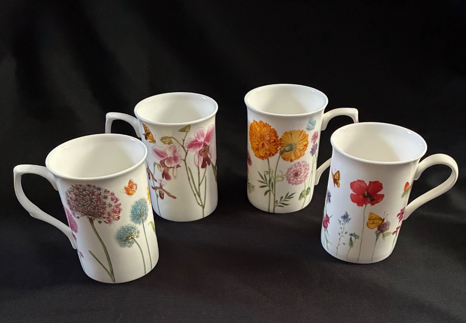 4 Stechcol Gracie Porcelain Bone China Floral Coffee Mug Tea Cups Set