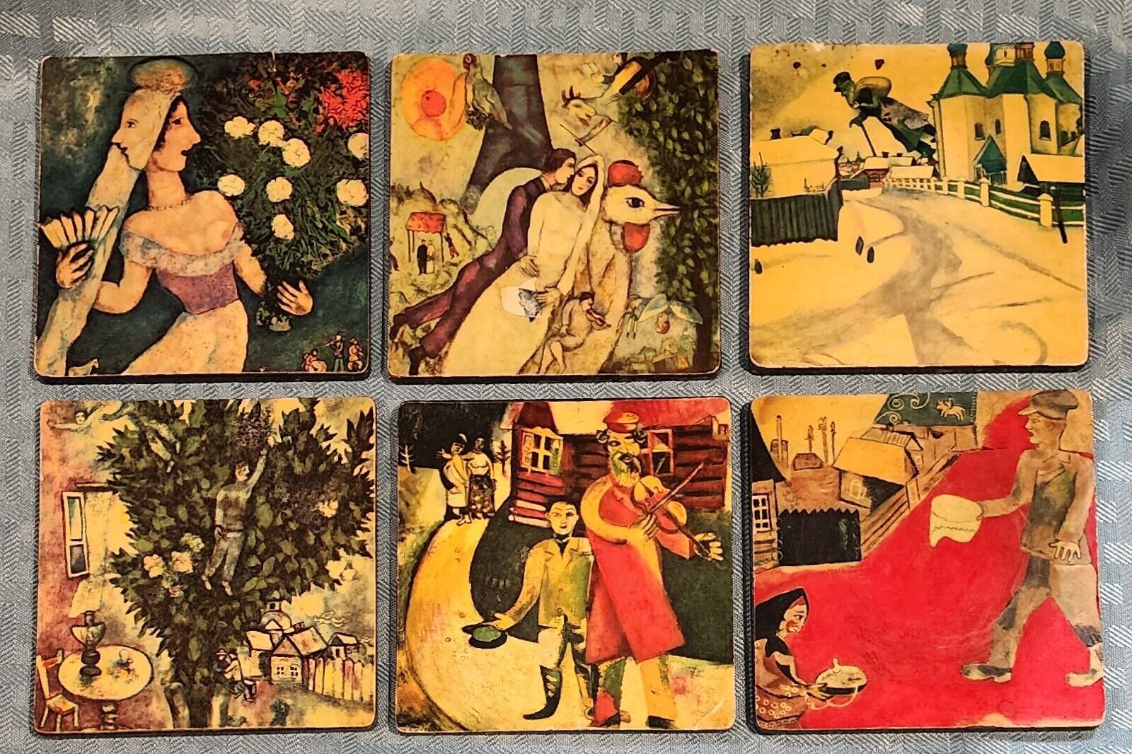 6 Marc Chagall Coasters 4” Square Vintage