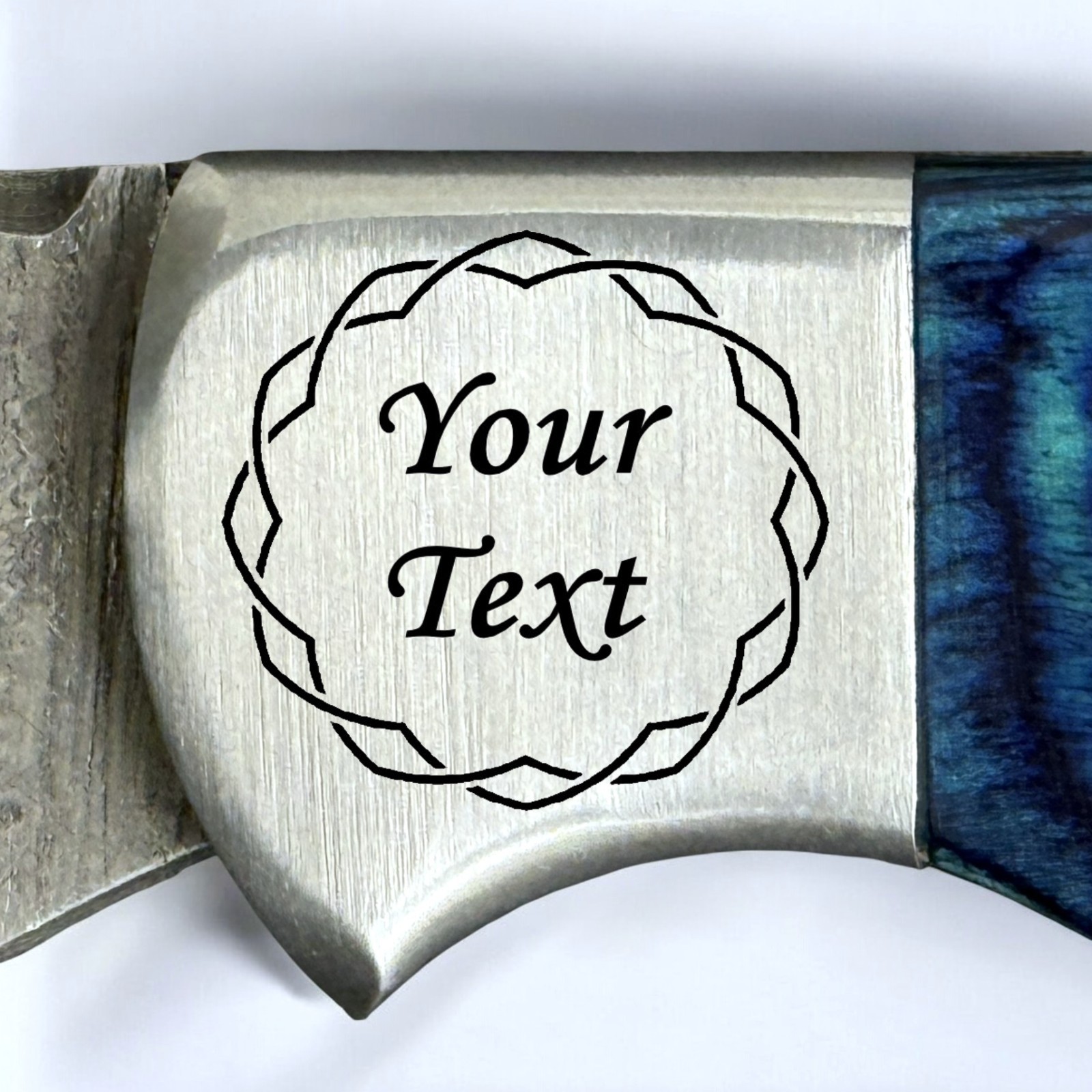 Personalized Damascus Pocket Knife Burnt Camel Bone Handle Custom Engraving