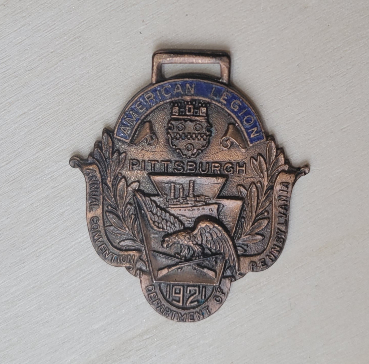 1921 American Legion Pittsburgh Convention Dept Of Pennsylvania Medal Fob