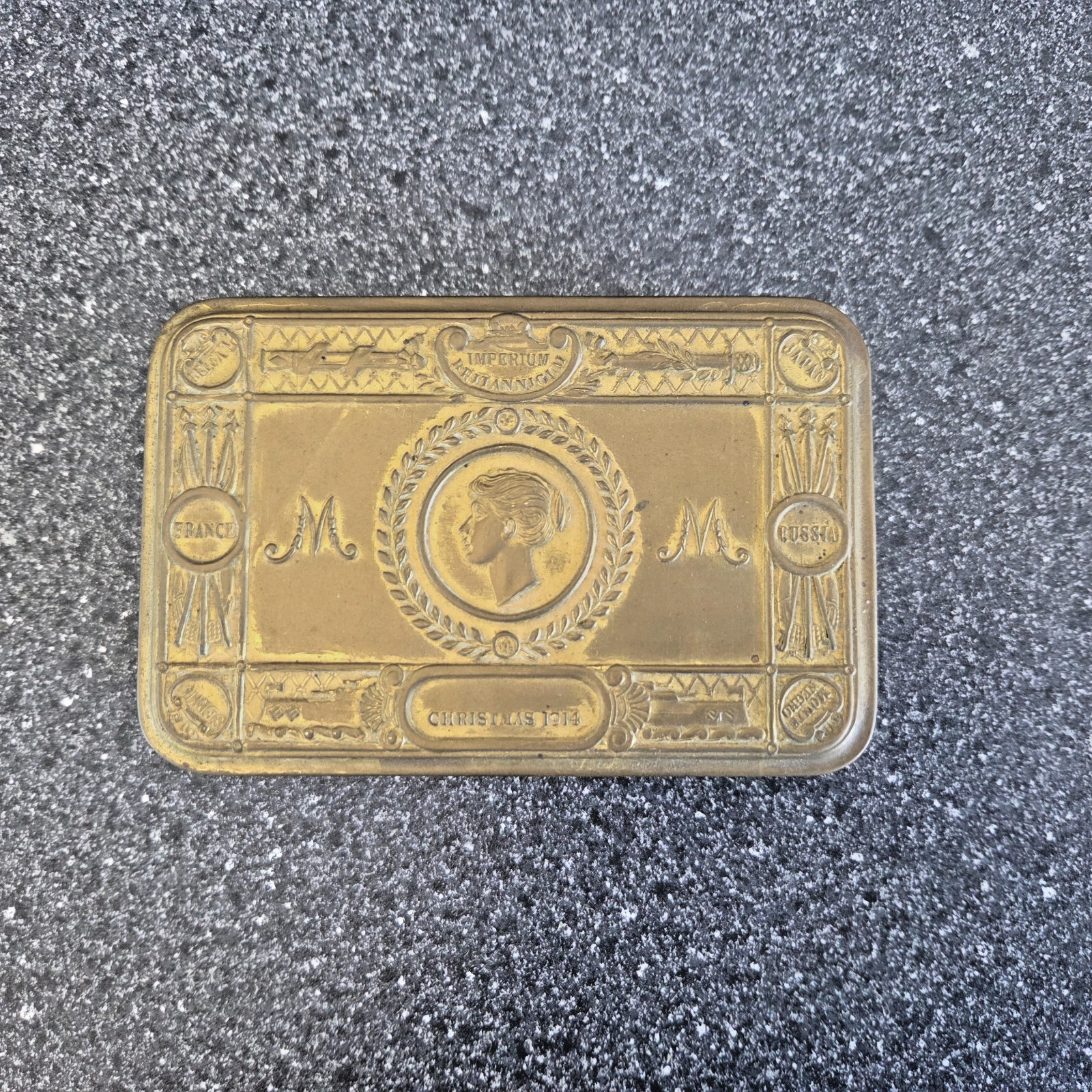Original WW1 Princess Mary 1914 Christmas Gift Tin Brass Box Very Nice