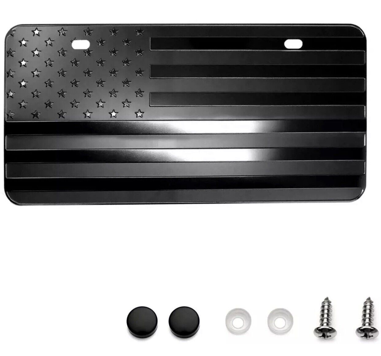 Tactical American Flag Heavy Duty Aluminum License Plate Matte Black