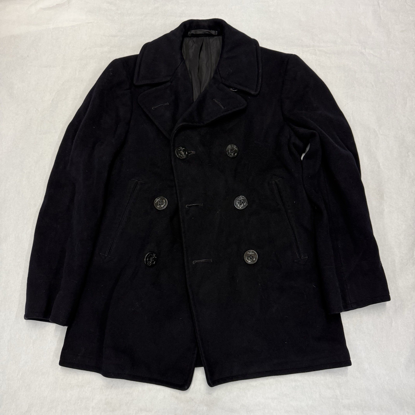 Vtg 50s US Navy Peacoat 36 Small 100% Wool Military Issue Anchor Buttons WWII