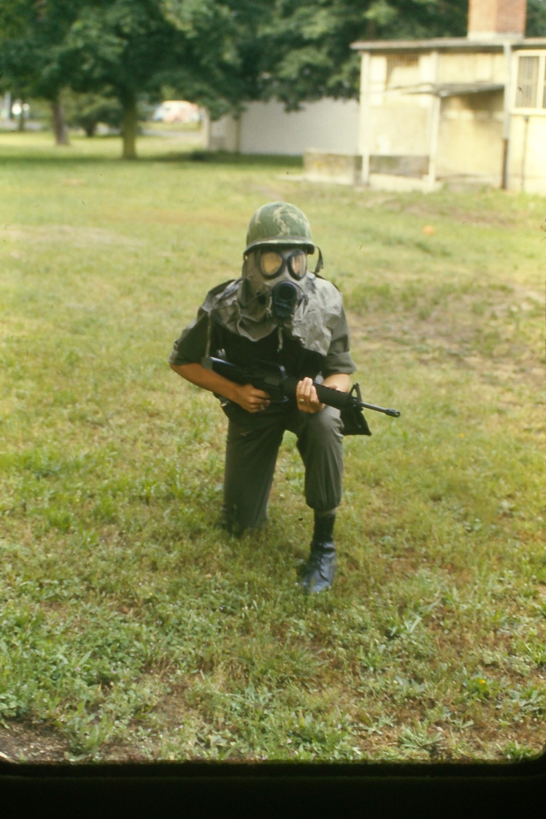 c1960\'s Ektachrome 35mm Slide Soldier Gas Mask M16 Military Training USA c1960\'s Ektachrome 35mm Slide Soldier Gas Mask M16 Military Training USA