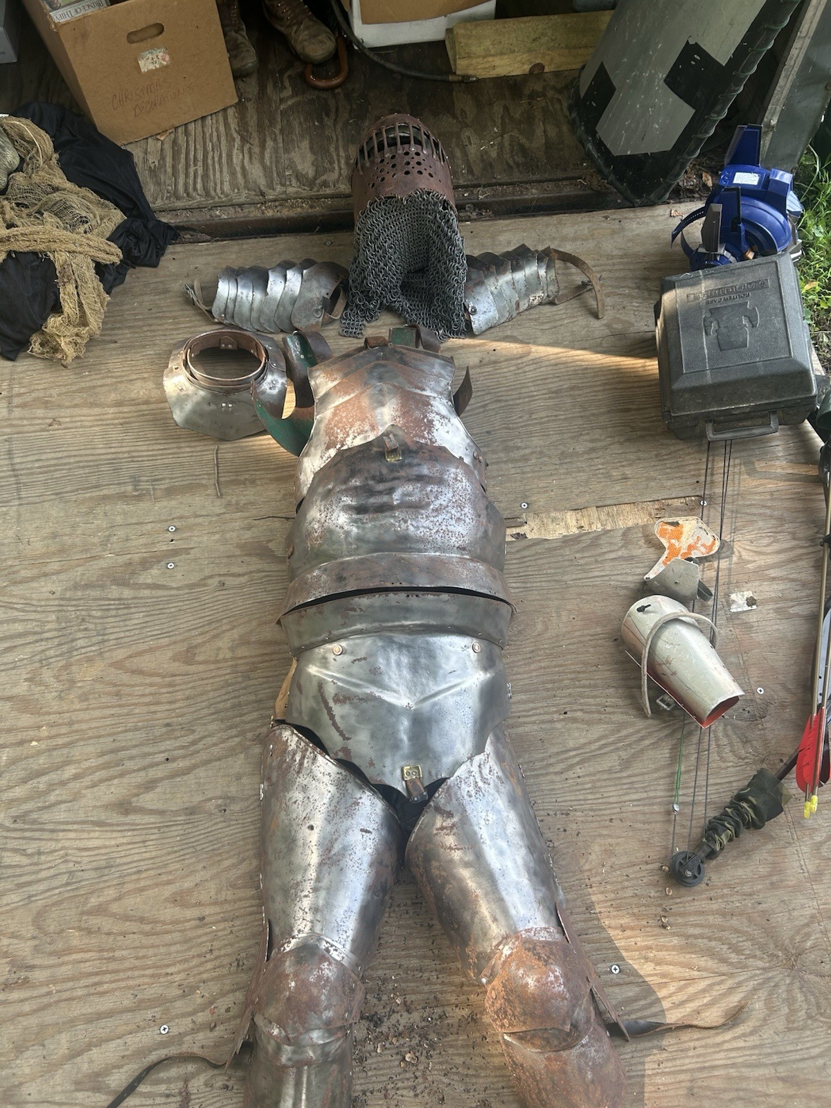 Antique Templar  Suit Of Armour Medieval Armor Costume With Helmet 