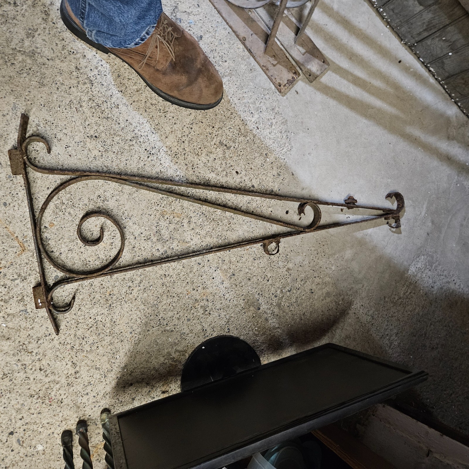 Large Vintage Industrial Scrolled Iron Sign Bracket 3\' Feet 36\