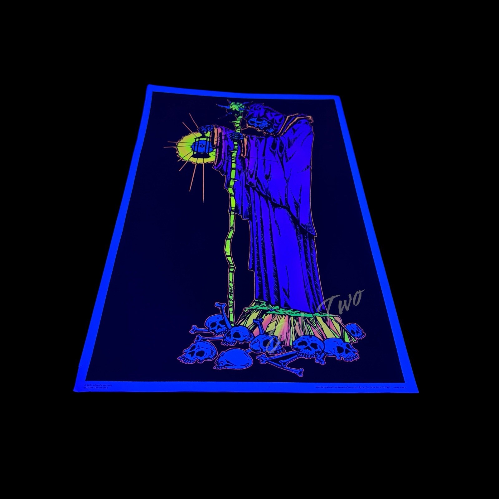 Vintage Y2K 2001 The Reaper Fuzzy Flocked 23”x35” Blacklight Poster USA