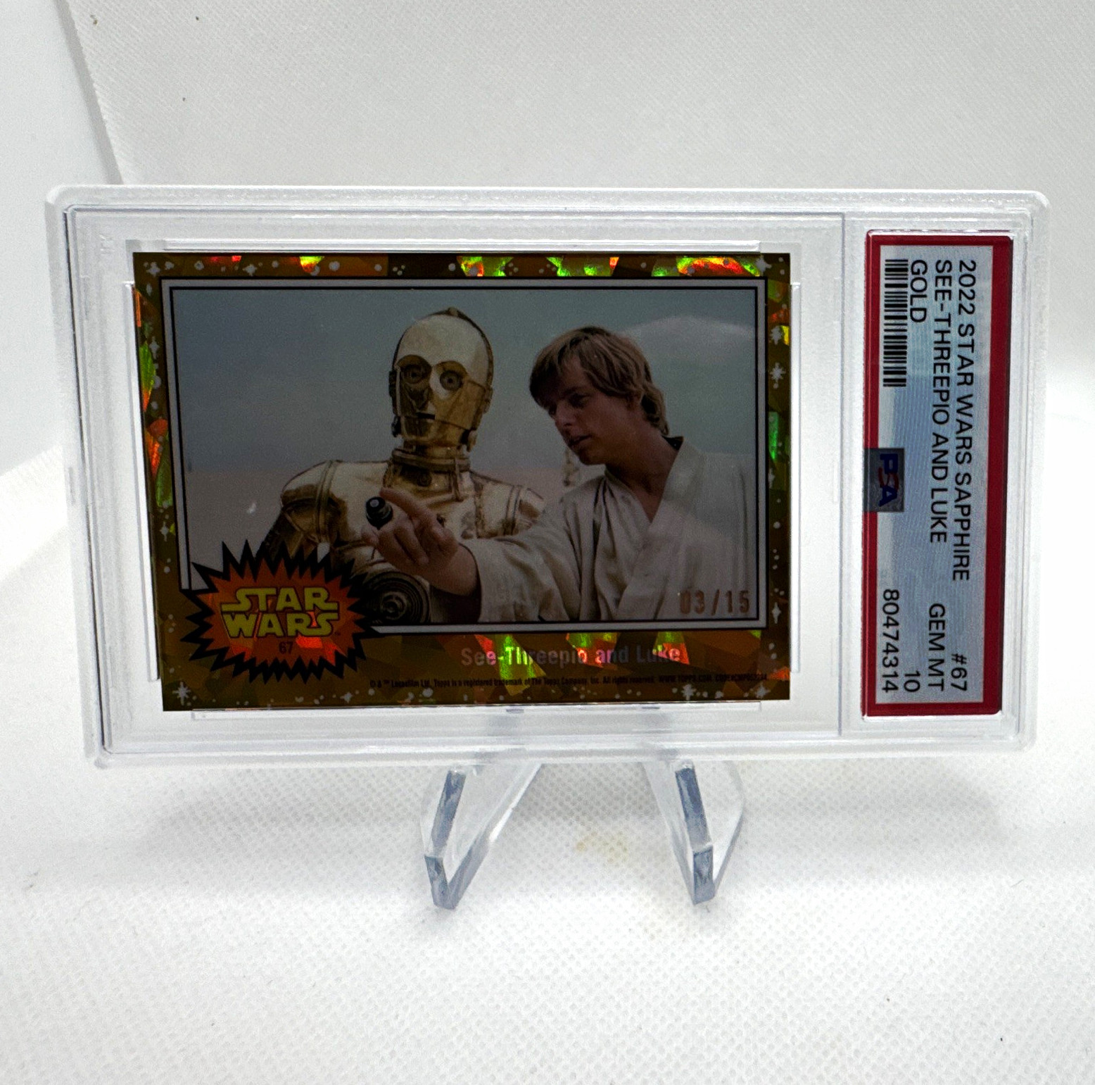 Topps 2022 Star Wars Sapphire Gold /15 #67 See Threepio & Luke PSA 10 Topps 2022 Star Wars Sapphire Gold /15 #67 See Threepio & Luke PSA 10