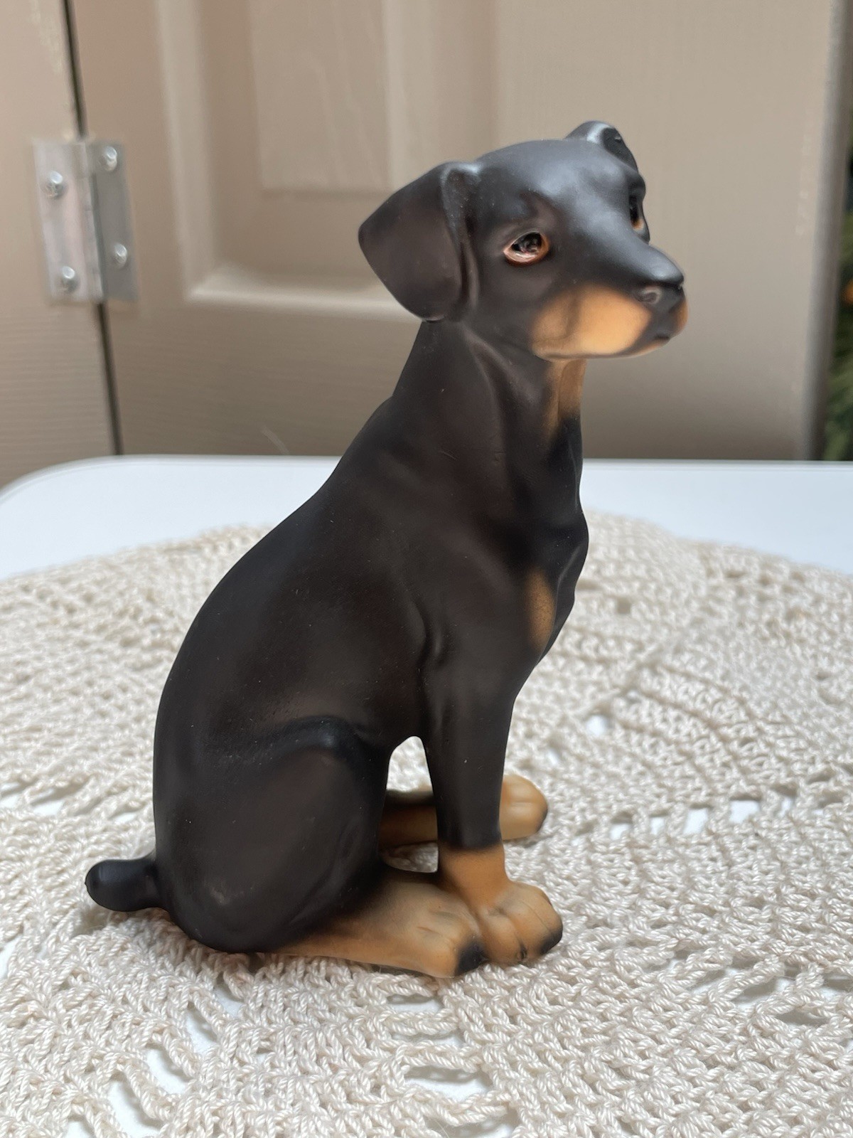 Doberman Pinscher Puppy  Statue Figurine  4 1/4” Labeled As Made By HHH