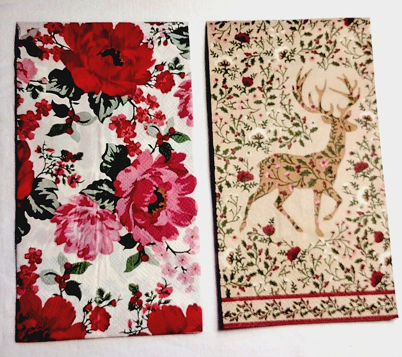 LOVELY CHRISTMAS ROSE FLORAL DEER SCENE ~ 2 TOWELETTE Decoupage Napkins LOVELY CHRISTMAS ROSE FLORAL DEER SCENE ~ 2 TOWELETTE Decoupage Napkins