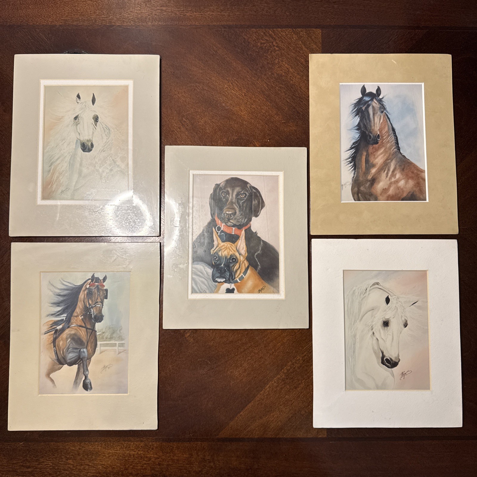 Vintage Roger S. Matted Postcard Prints Equestrian Country New