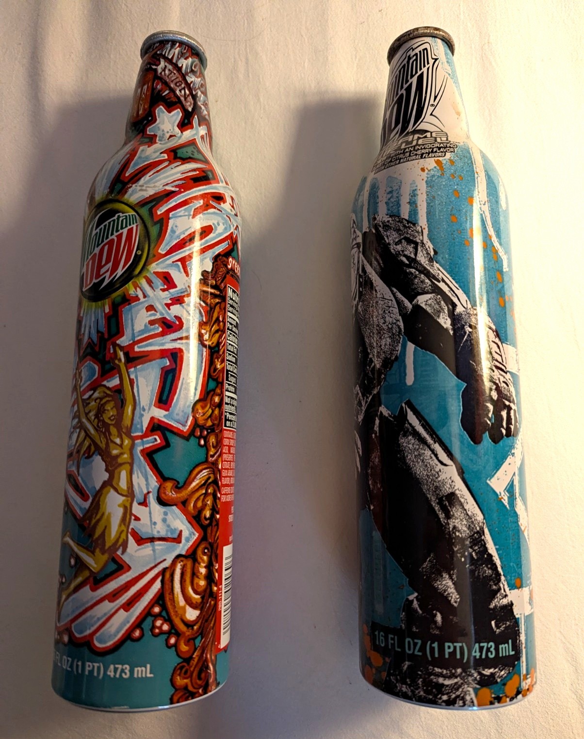 Mountain Dew 16 fl oz Aluminum Bottle Promotional Artwork Lot of 2