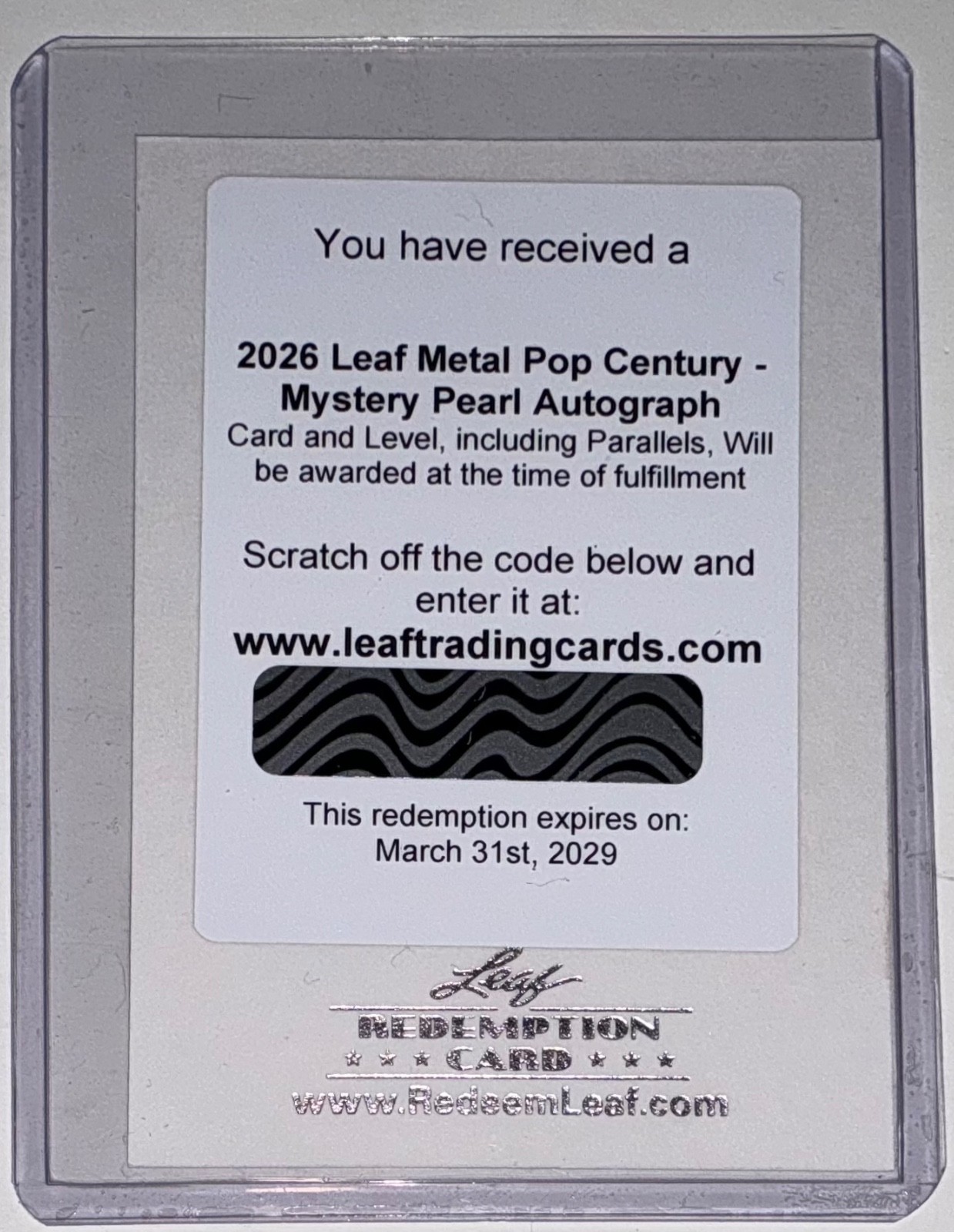 2026 Leaf Pop Century Mystery Pearl Auto Autograph REDEMPTION CARD