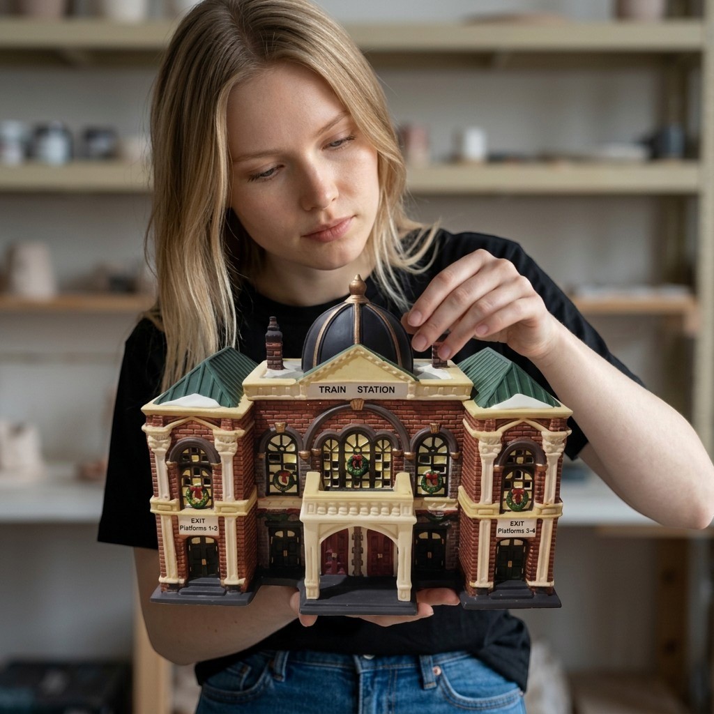 Holiday Time Train Station Building Christmas Village Decor