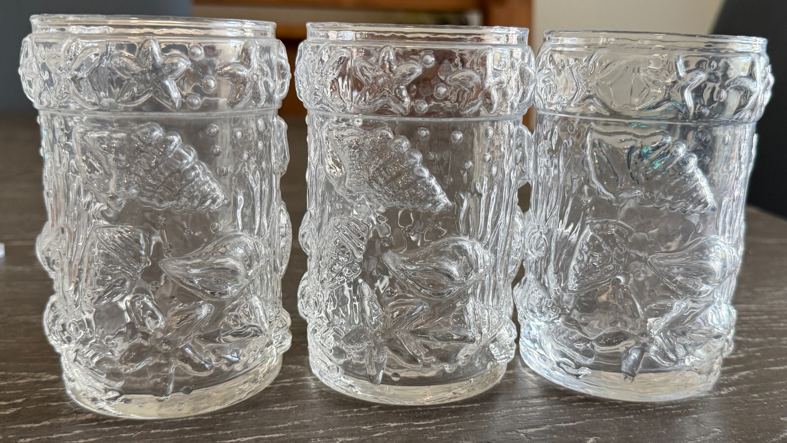3 VTG 60's SELEZIONE IVV Italian Crystal Mouth Blown Seashell Glass Tumblers 5