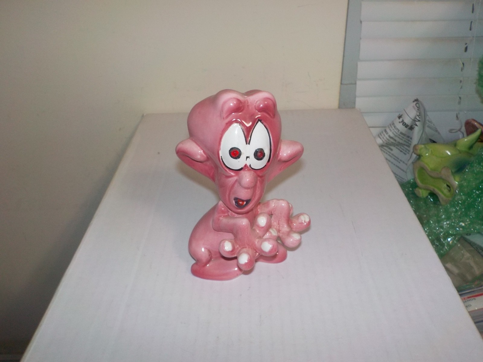 Vintage 1960's Kreiss Psycho Ceramics Pink All Thumbs Guy Figure w/ Rhinestone I