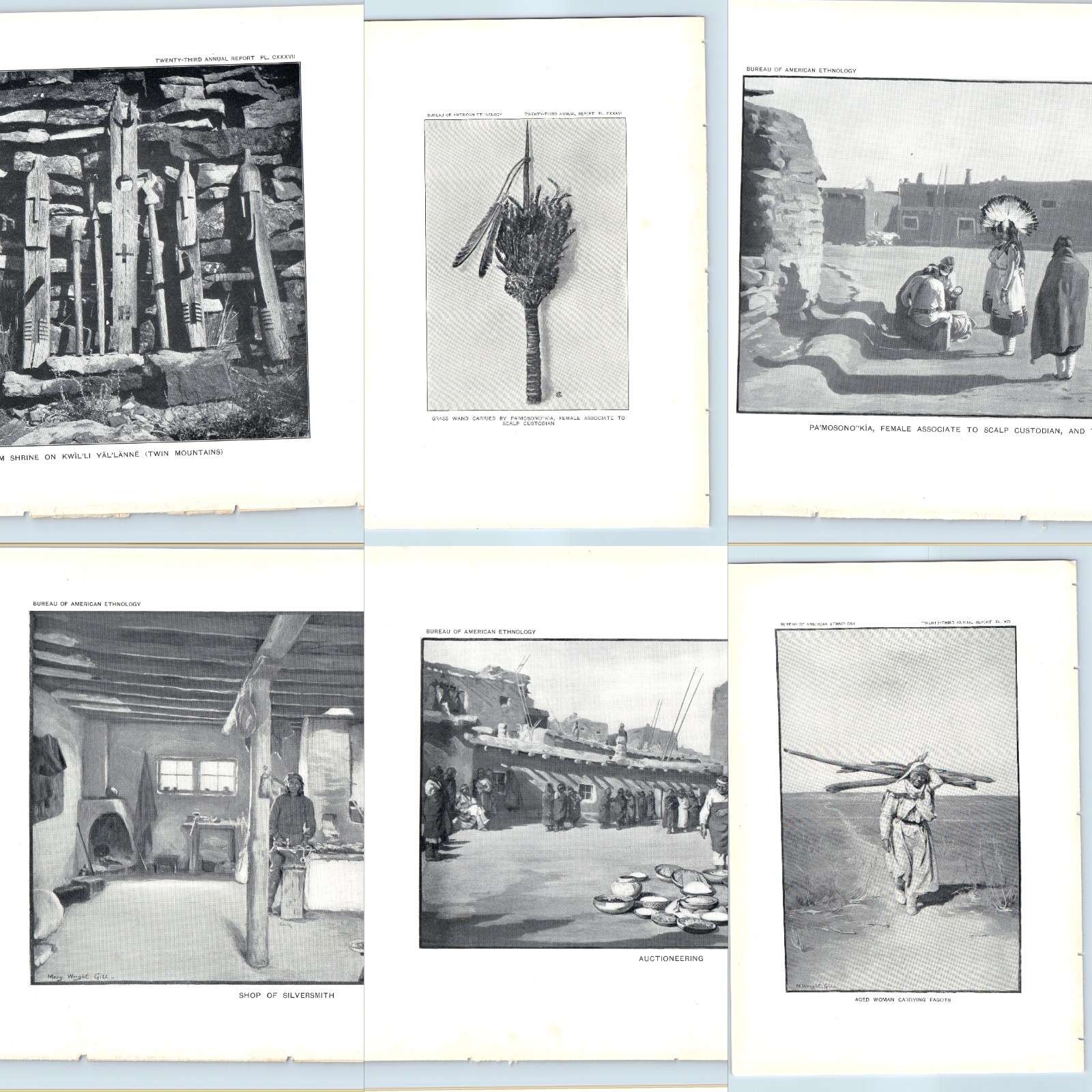 6 LOT 1904 Zuni Pueblo Indian BAE Prints Plates Silversmith Idols Pottery Art