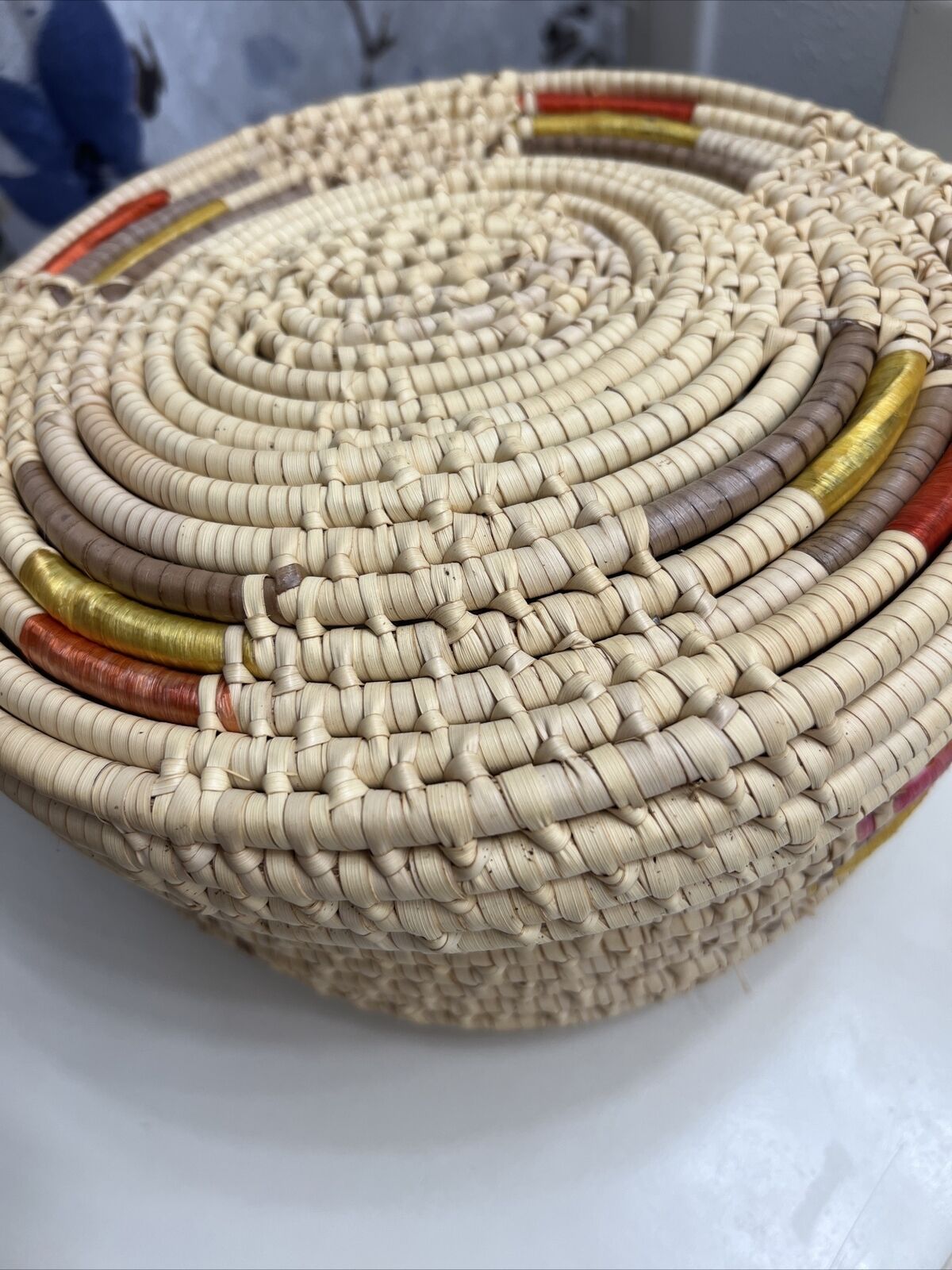 Basket Hand Woven Colorful Coiled Heavy Duty Covered With Lid Storage Bohemian