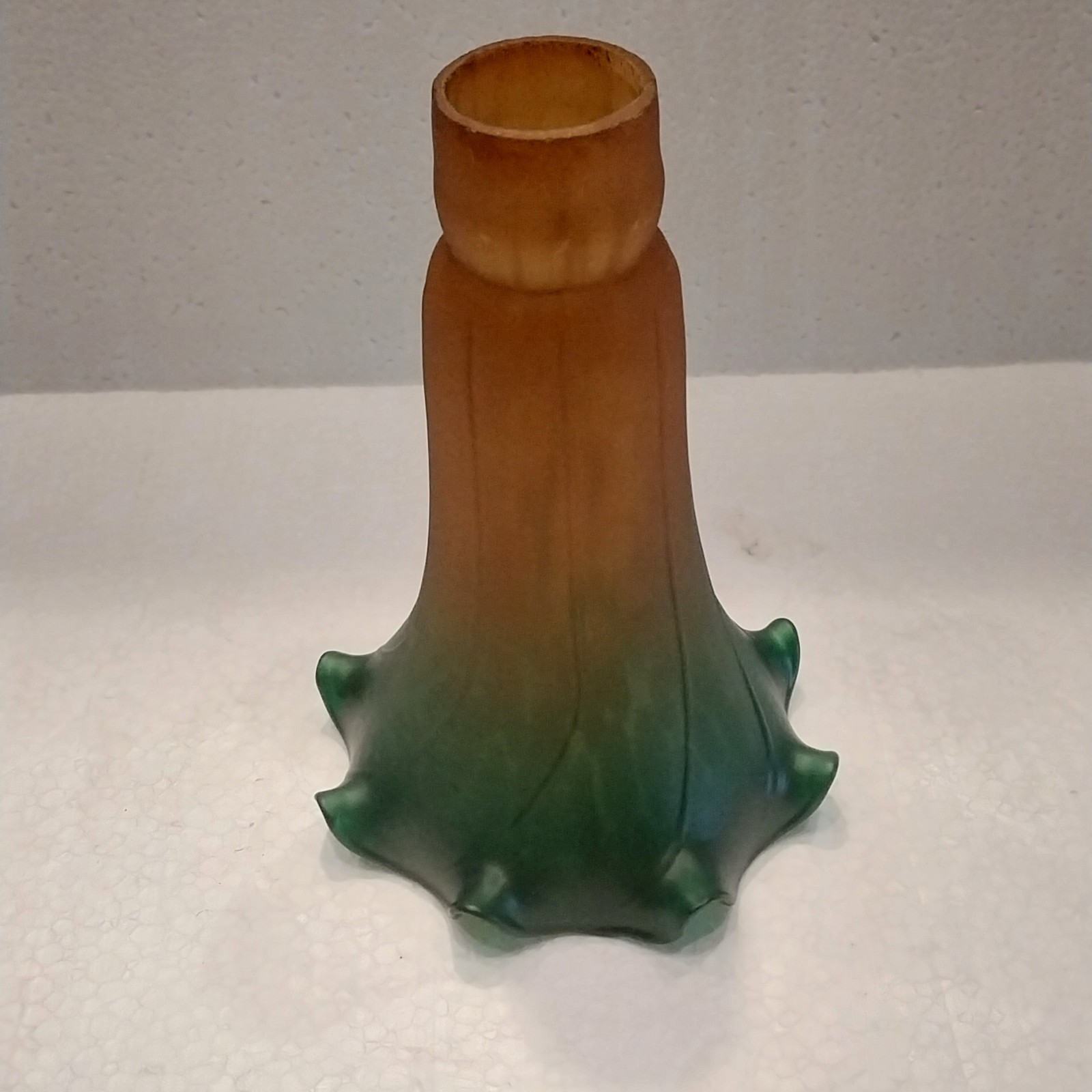 Vtg Amber Green Lily Lamp Shade Tulip Tiffany Style Blown Glass 6.5